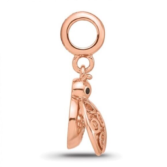 Sterling Silver Reflections Rose Gold-plated CZ Lady Bug Dangle Bead - Picture 2 of 4